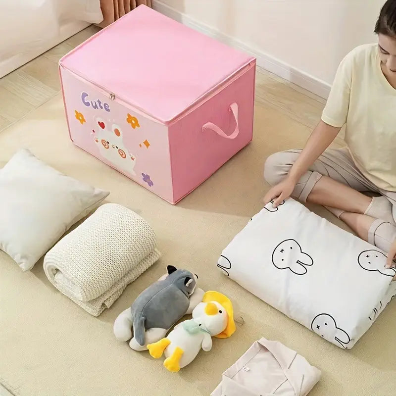 (Pack of 3) Cartoon Animal Foldable Storage Organizer Bags with Zippers And Handles