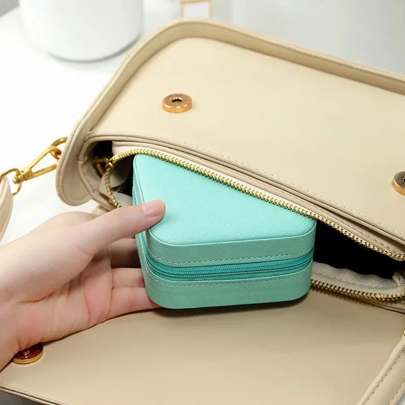 Compact Leather Jewellery Box – Travel Organizer Case with Premium Box Packing
