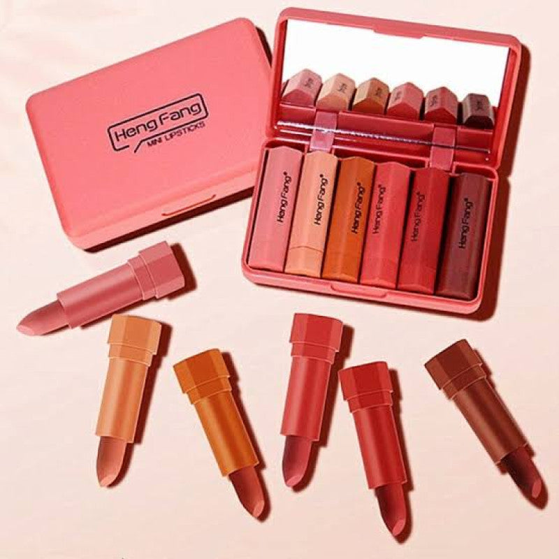 Heng Fang Mini Lipstick Set (6 Shades) – Matte Red & Nude Lipsticks Kit
