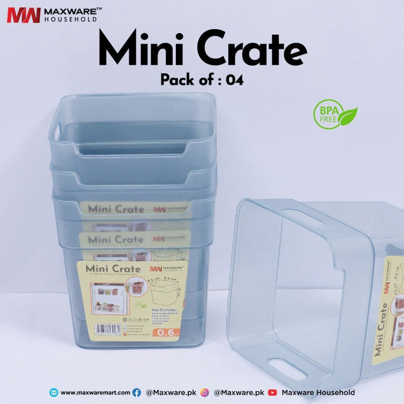 Mini Crate Storage Boxes (Pack of 4) – Multipurpose Organizer Bins | BPA Free Plastic Storage for Kitchen