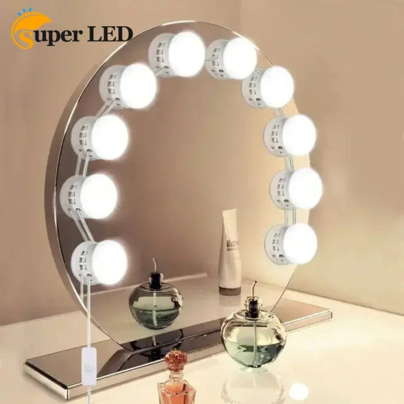 LED Vanity Mirror Light – 3 Color Modes Makeup Light (USB, Hollywood Style Lighting)