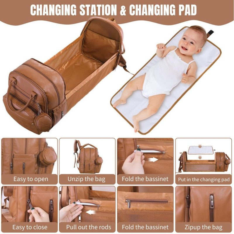 PU Baby Diaper Bag Backpack with Multifunction Diapers Changing Station