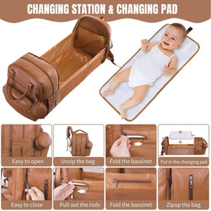 PU Baby Diaper Bag Backpack with Multifunction Diapers Changing Station