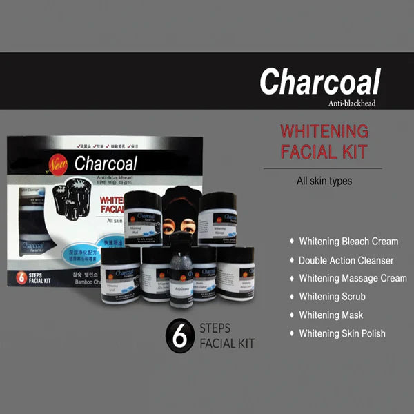 Charcoal Facial Kit – 6 Step Deep Cleansing & Whitening Facial Set | Anti-Blackhead Skincare Kit