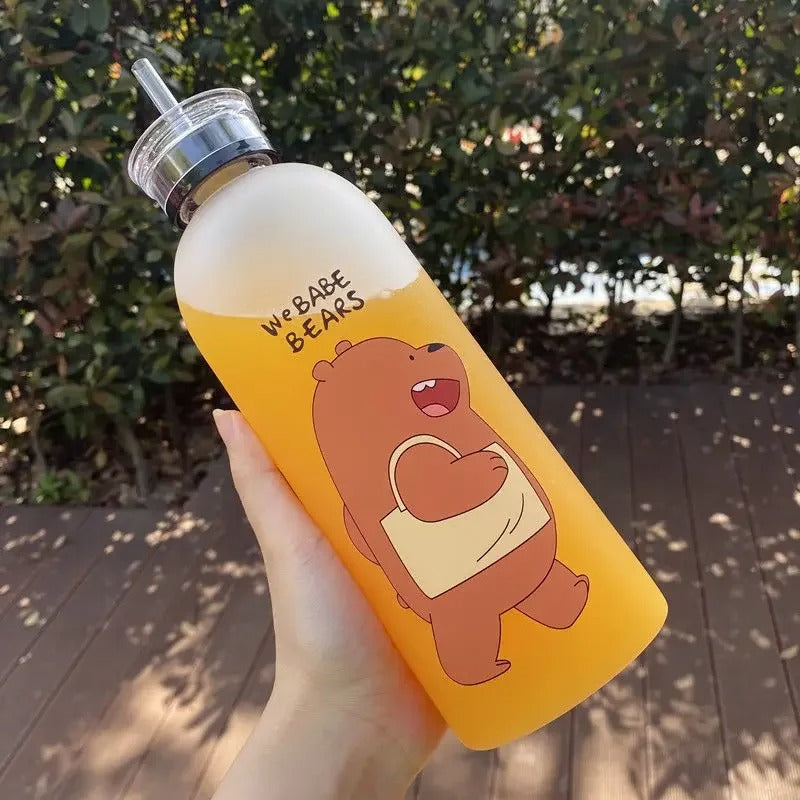 Panda Bear Transparent Water Bottle – Cute Straw Bottle (Leakproof & BPA Free)