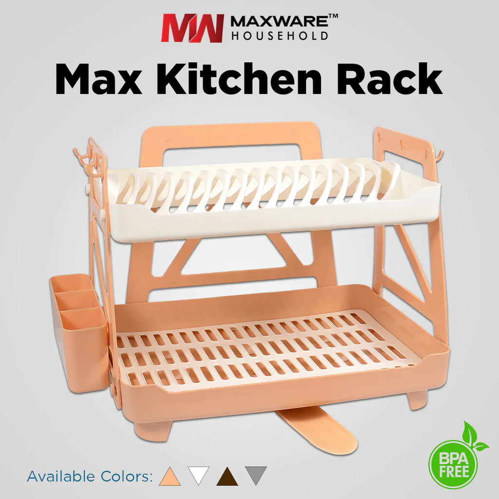 Max Kitchen Plate Stand – 2 Tier Dish Drying Rack with Drain Tray | BPA-Free Kitchen Organizer