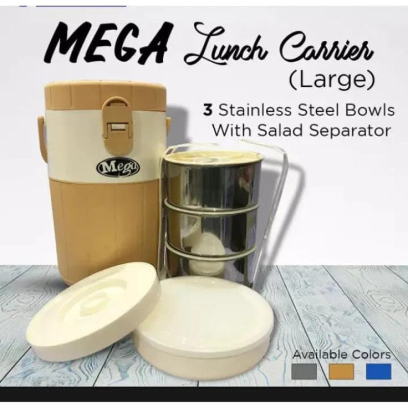 Mega Lunch Carrier 900ml – Insulated Tiffin Box with 3 Stainless Steel Bowls