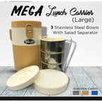 Mega Lunch Carrier 900ml – Insulated Tiffin Box with 3 Stainless Steel Bowls