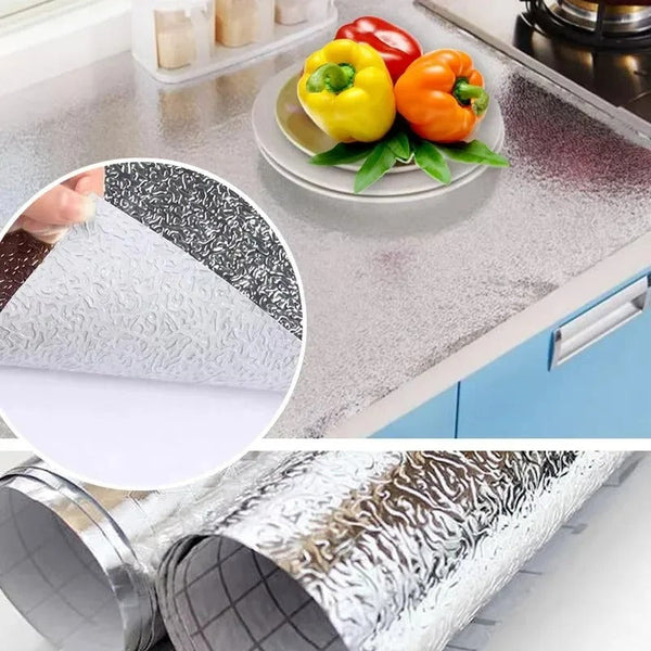 Silver Foil Kitchen Sheet (45x150cm) – Self Adhesive Aluminum Cabinet & Countertop Protector