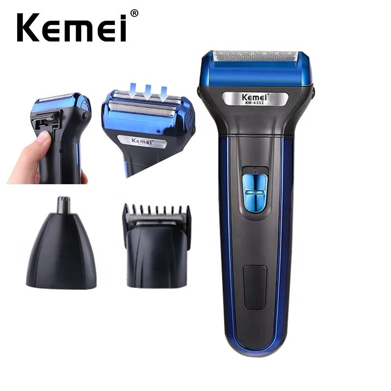 Kemei 3 in 1 Grooming Kit KM-6332 – Hair Clipper, Shaver & Nose Trimmer (Rechargeable)