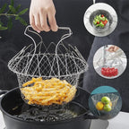 Chef Basket – Stainless Steel Folding Fry & Strainer Basket | Multi Purpose Cooking Basket