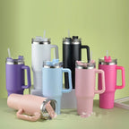 Simple Stainless Steel Tumbler – Large Capacity Insulated Coffee Cup with Handle