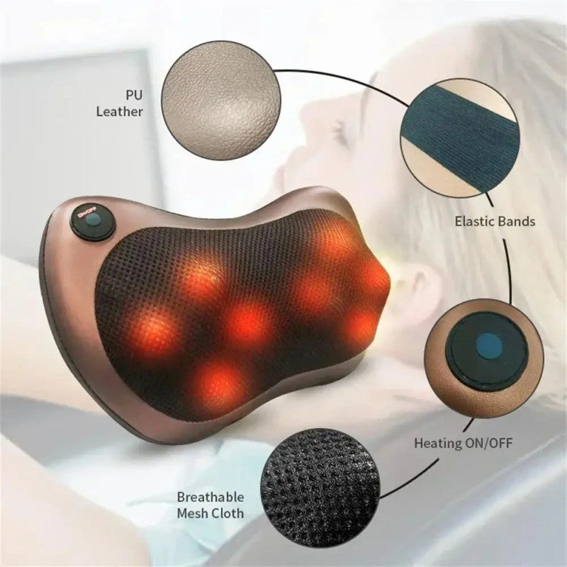 Shiatsu Car Pillow Massager – Electric Neck & Back Massager with Heat | Relaxation Cushion