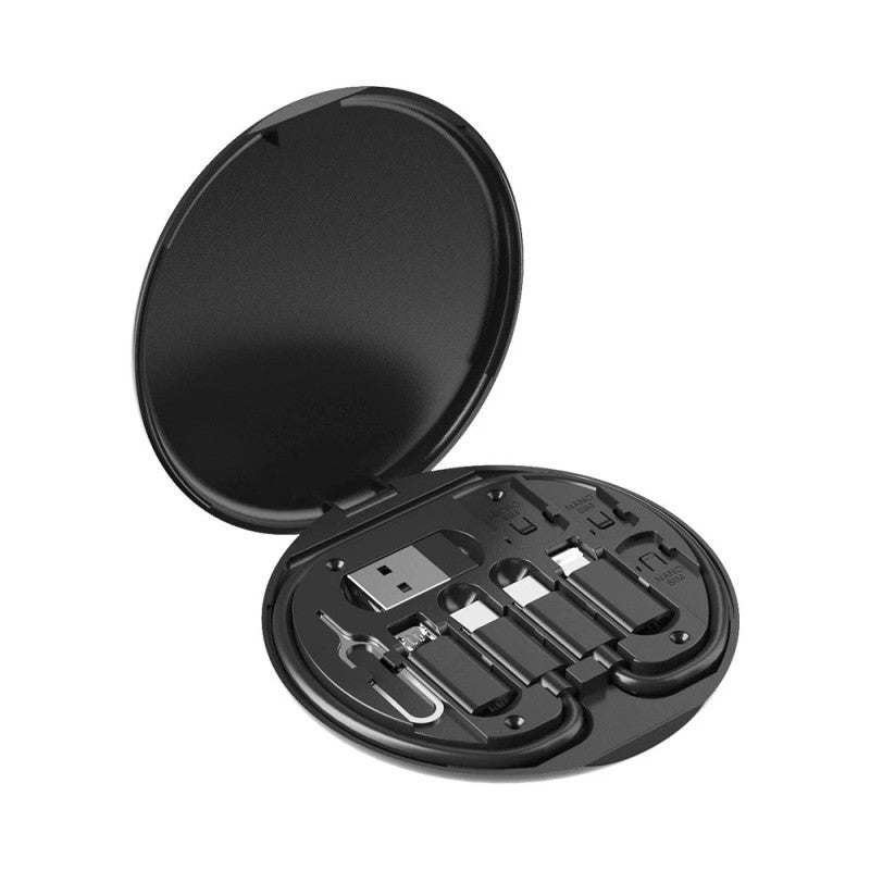 5-in-1 Data USB Charging Cable Storage Box – Multi Cable Kit with SIM Adapter & Ejector Pin