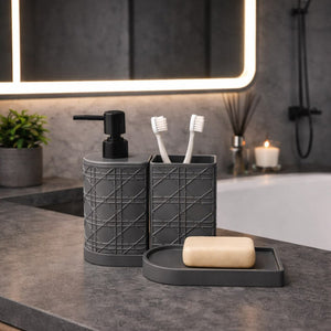 Luxury Bathroom Set – Soap Dispenser + Toothbrush Holder (Pack of 2)