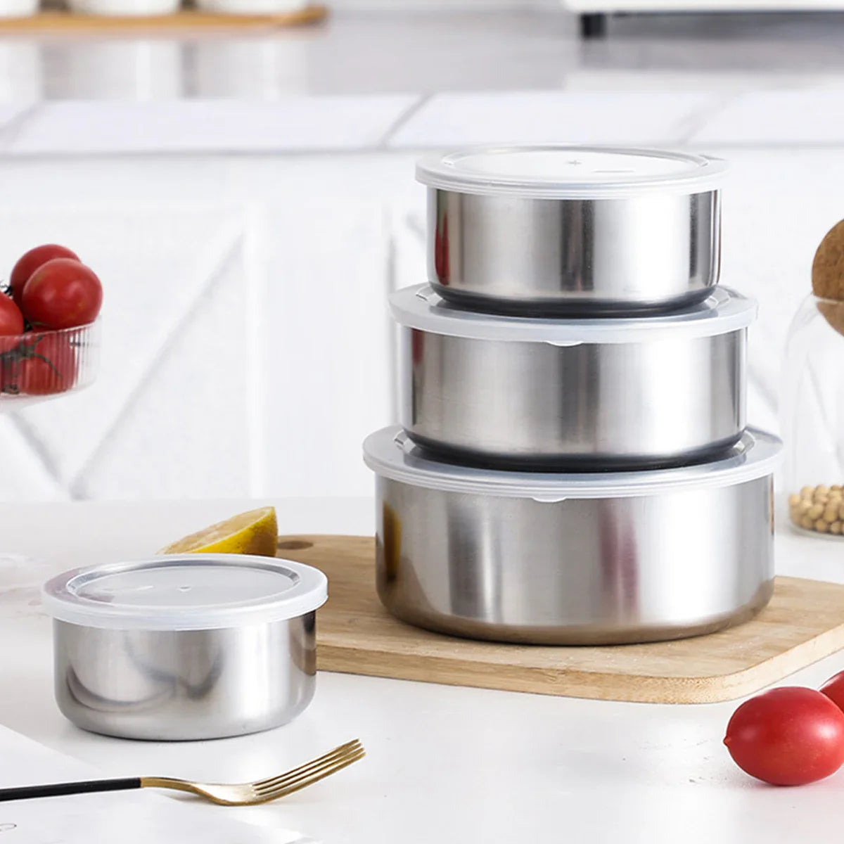 5 Pcs Stainless Steel Bowl Set with Lids – Multi-Size Kitchen Mixing & Storage Bowls
