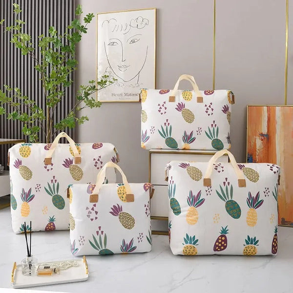 Pack of 2 Pineapple Printed Storage Bag – Large Capacity Clothes & Blanket Organizer