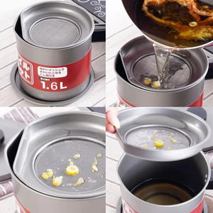 Stainless Steel Oil Pot 1.4L – Oil Strainer Container with Filter | Kitchen Oil Storage & Reuse Pot