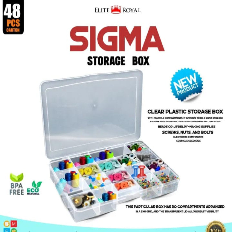 Sigma Storage Box 20 Grid Organizer – Multi Compartment Jewelry & Accessories Box BPA-Free