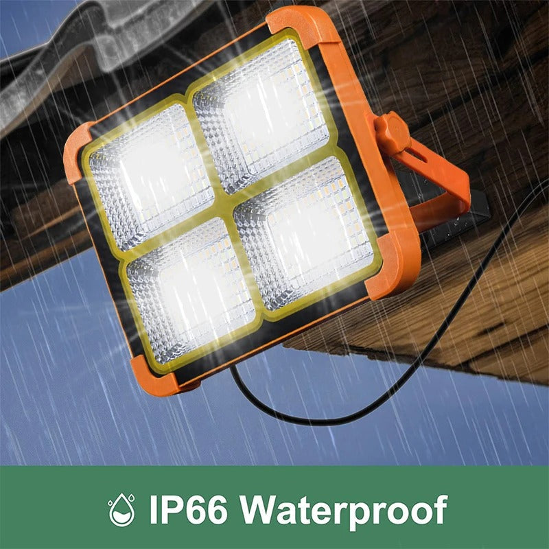 200W Solar LED Flood Light – Rechargeable Dimmable Outdoor Light with USB & Solar Charging (IP66 Waterproof)