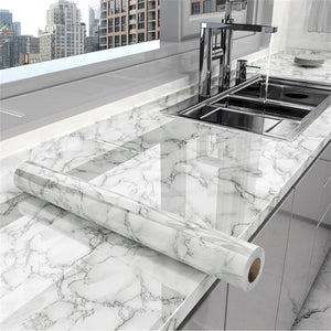 White Marble Sticker Sheet (60x200cm) – Self Adhesive Kitchen Countertop & Cabinet Cover