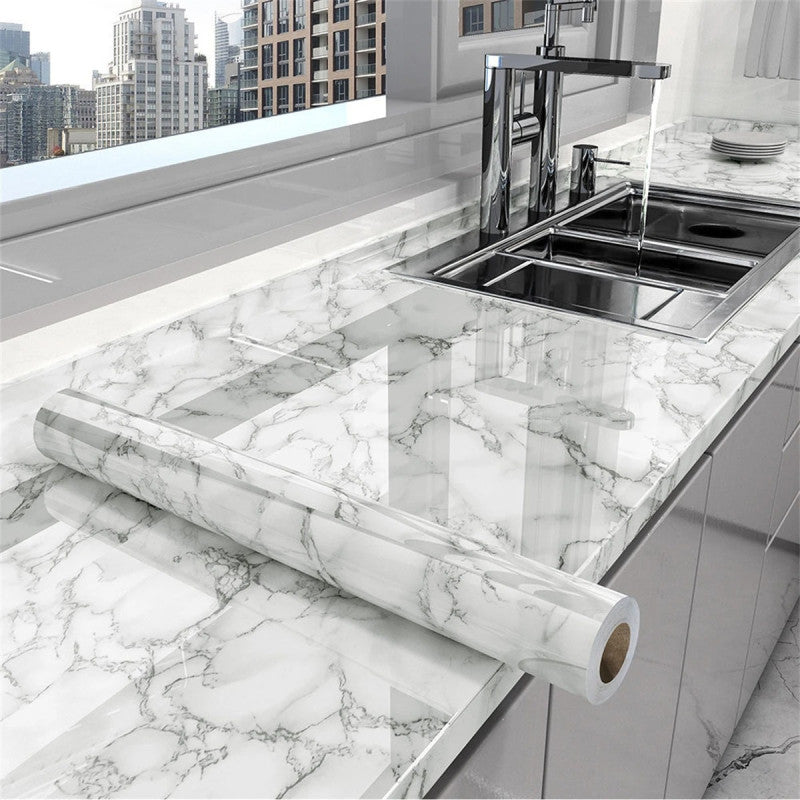 White Marble Sticker Sheet (60x200cm) – Self Adhesive Kitchen Countertop & Cabinet Cover