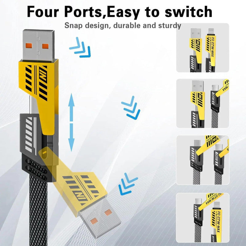 Pack of 2 4-in-1 Multi Charging Cable 65W – Fast Charging USB to Type-C, Lightning & Micro USB