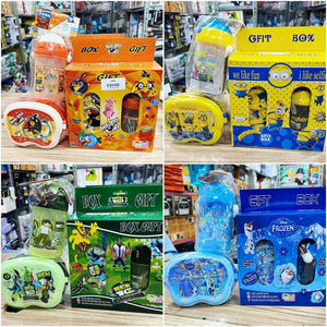 Kids Gift Lunch Box Set – Lunch Box + Water Bottle Combo (Cartoon Design)