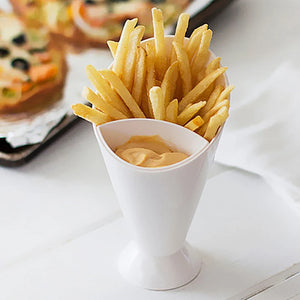 Fries Holder with Sauce Compartment – Snack Serving Cup | French Fries & Dip Holder Bowl