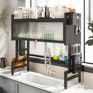 Over The Sink Dish Drying Rack – Multi-Layer Kitchen Organizer with Cabinet & Utensil Holder