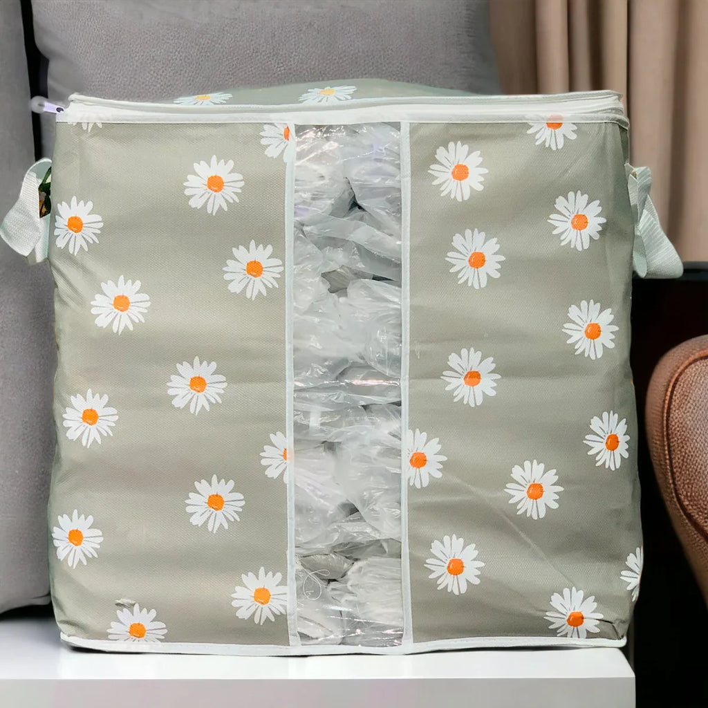 Pack of 2 Floral Large Storage Bag – Multipurpose Clothes & Blanket Organizer