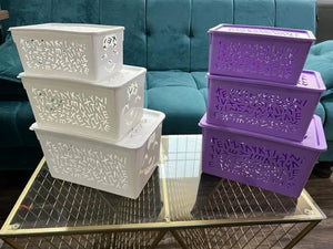 Smiley Storage Box Set (3 Pcs) – Multi Size Organizer with Lid | Cute Plastic Storage Bins