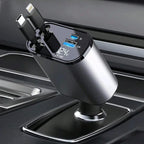 4-in-1 Retractable Car Charger – Fast Charging Multi Cable Car Adapter (Type-C, iPhone, USB)