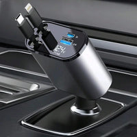 4-in-1 Retractable Car Charger – Fast Charging Multi Cable Car Adapter (Type-C, iPhone, USB)