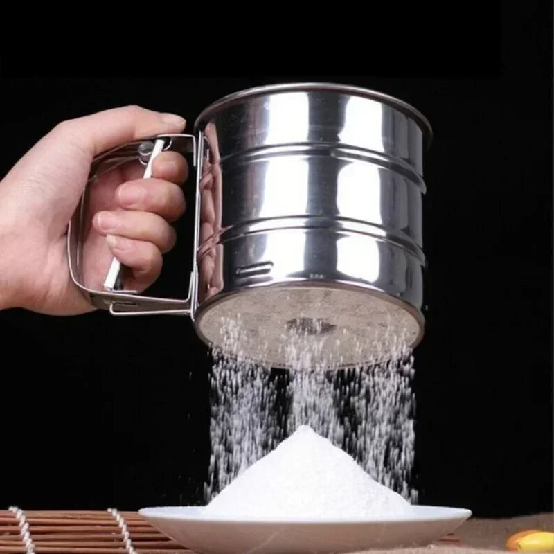Stainless Steel Flour Sifter – Hand Press Baking Tool | Fine Mesh Atta & Sugar Sieve Cup