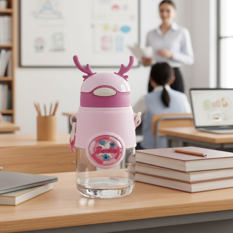 Fancy Style Mighty 3D Cartoon School Bottle – Kids Straw Water Bottle (Leakproof)