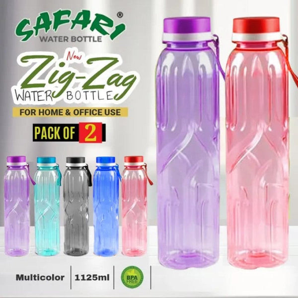 Safari Zig-Zag Water Bottle – Pack of 2 (1125ML Each, BPA Free)