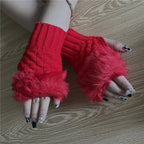 Winter Women Gloves – Soft Wool Knit Fingerless Gloves with Fur | Warm & Stylish Hand Warmers