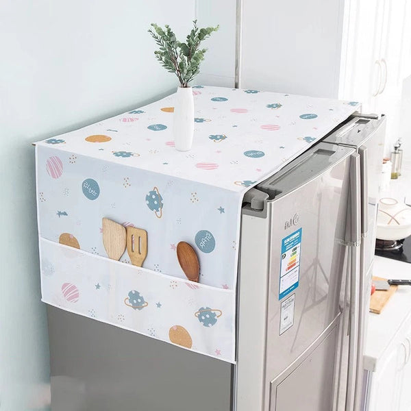 Fridge Cover with Storage Pockets – Dustproof Refrigerator Top Organizer