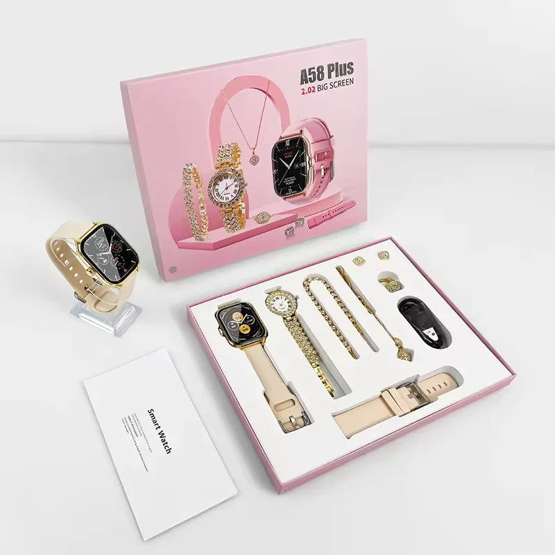 A58 Ladies Smart Watch Gift Set – Couple Watch with Jewelry Combo
