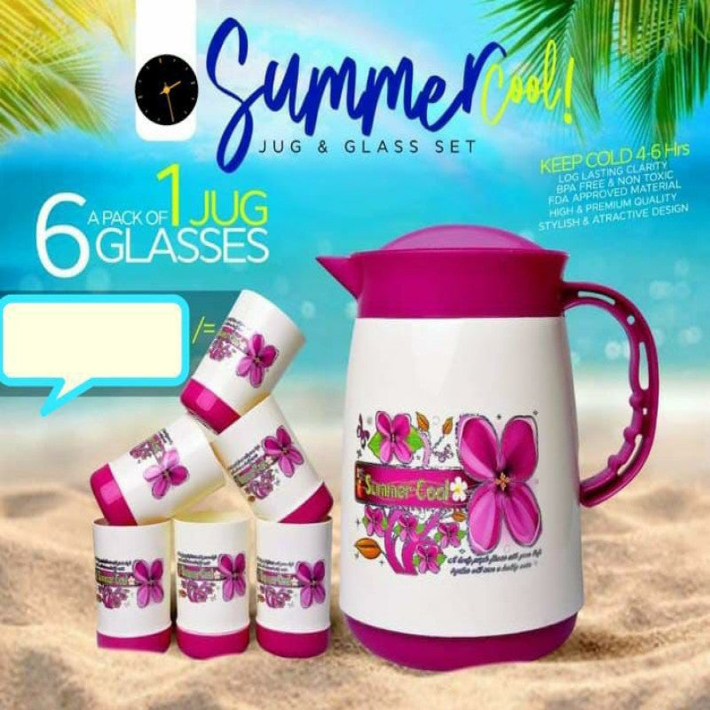 Summer Jug Set with Glasses (7pcs) – Water & Juice Serving Set | Stylish Plastic Pitcher Set