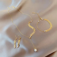 Golden Jewelry Set for Women – Necklace, Bracelet & Earrings Set