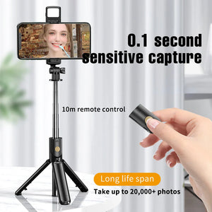 Selfie Stick with Bluetooth Remote & LED Light – Tripod Stand for Mobile (All-in-One)