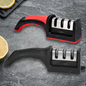 Stainless Steel Knife Sharpener – 3 Stage Professional Sharpener | Kitchen Knife Sharpening Tool with Anti Slip Base