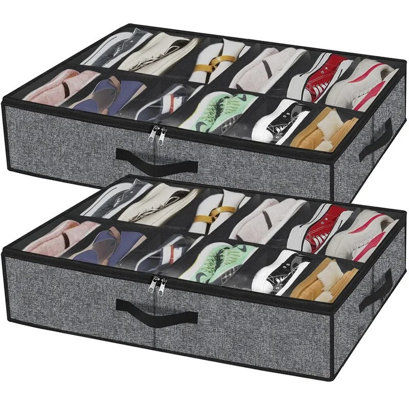 Pack of 2 Under Bed Shoe Organizer – Foldable Shoes Storage Bag with Transparent Cover
