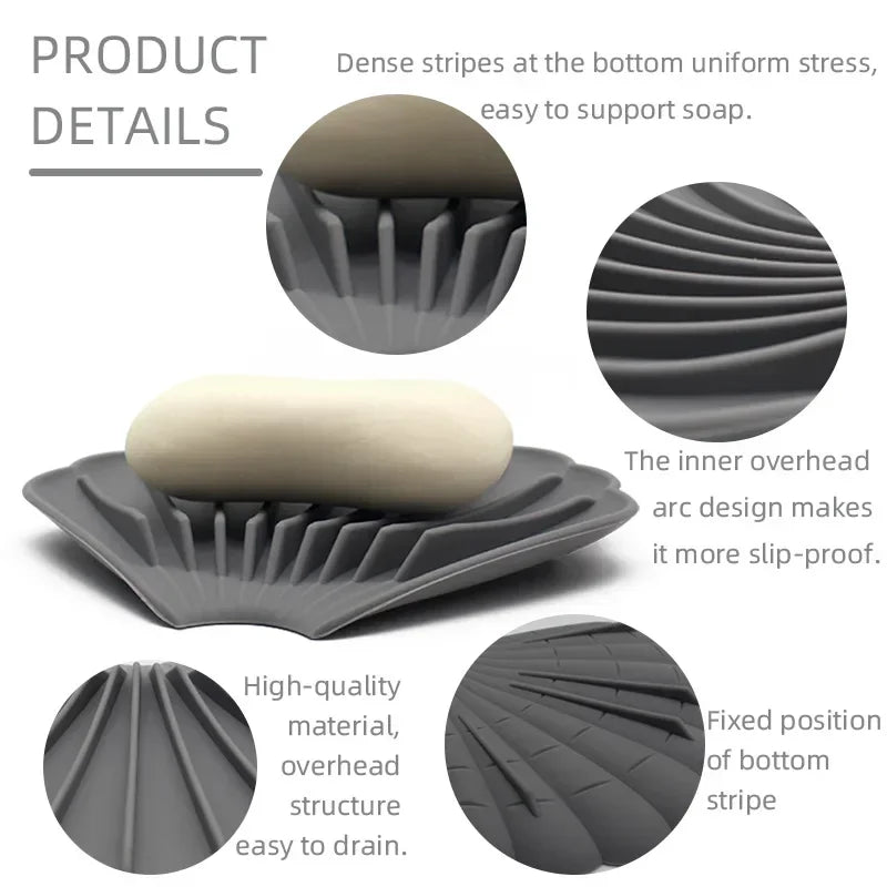 Silicone Soap Holder with Drain – Anti-Slip Shell Design Soap Dish