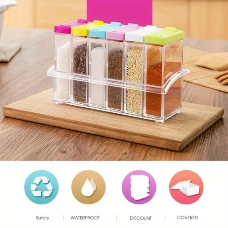 Seasoning Set 6pcs – Spice Storage Box with Flip Lid | Kitchen Masala Organizer