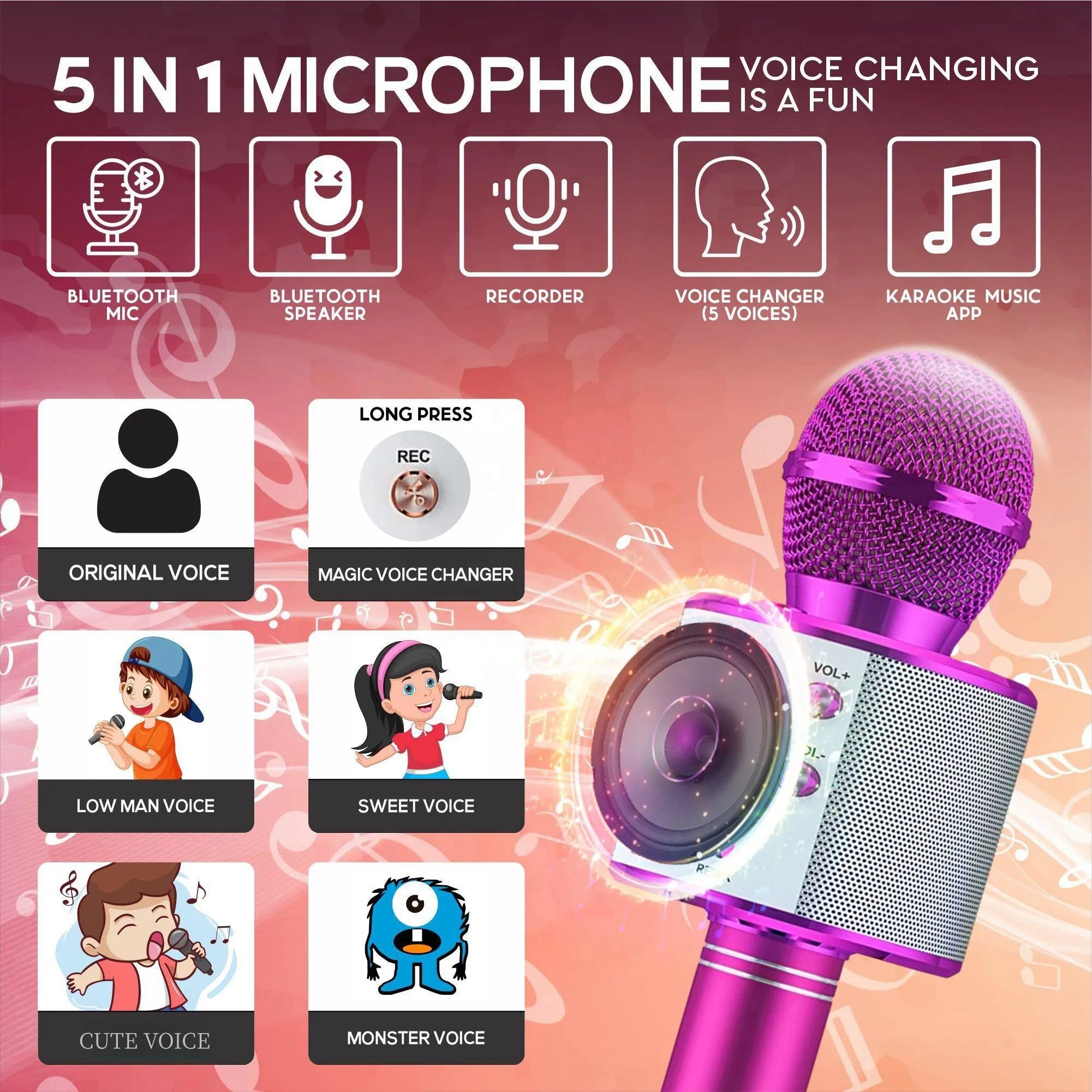 858 Wireless Karaoke Microphone – Bluetooth Singing Mic with Speaker & Voice Effects