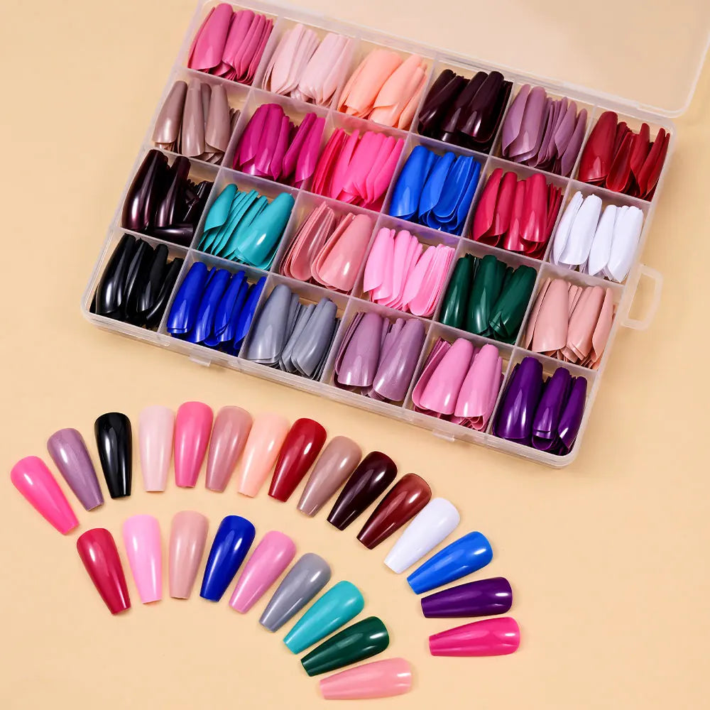 576pcs Artificial Nail Tips Set – Multi Color Long Nails Kit