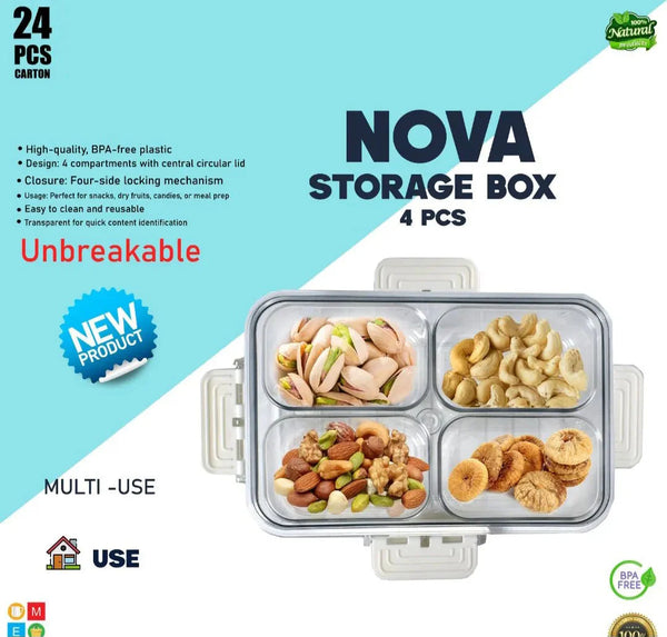 Nova 4 in 1 Storage Box – Airtight Multi Compartment Lunch & Snack Container